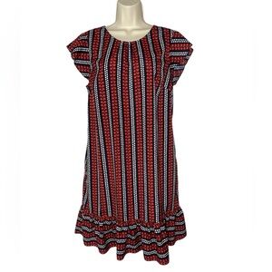 Boden Striped Midi Dress in Red and Navy